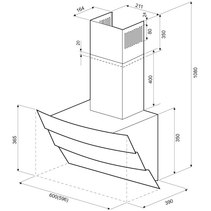 картинка Кухонная вытяжка Krona INGA 600 black push button 