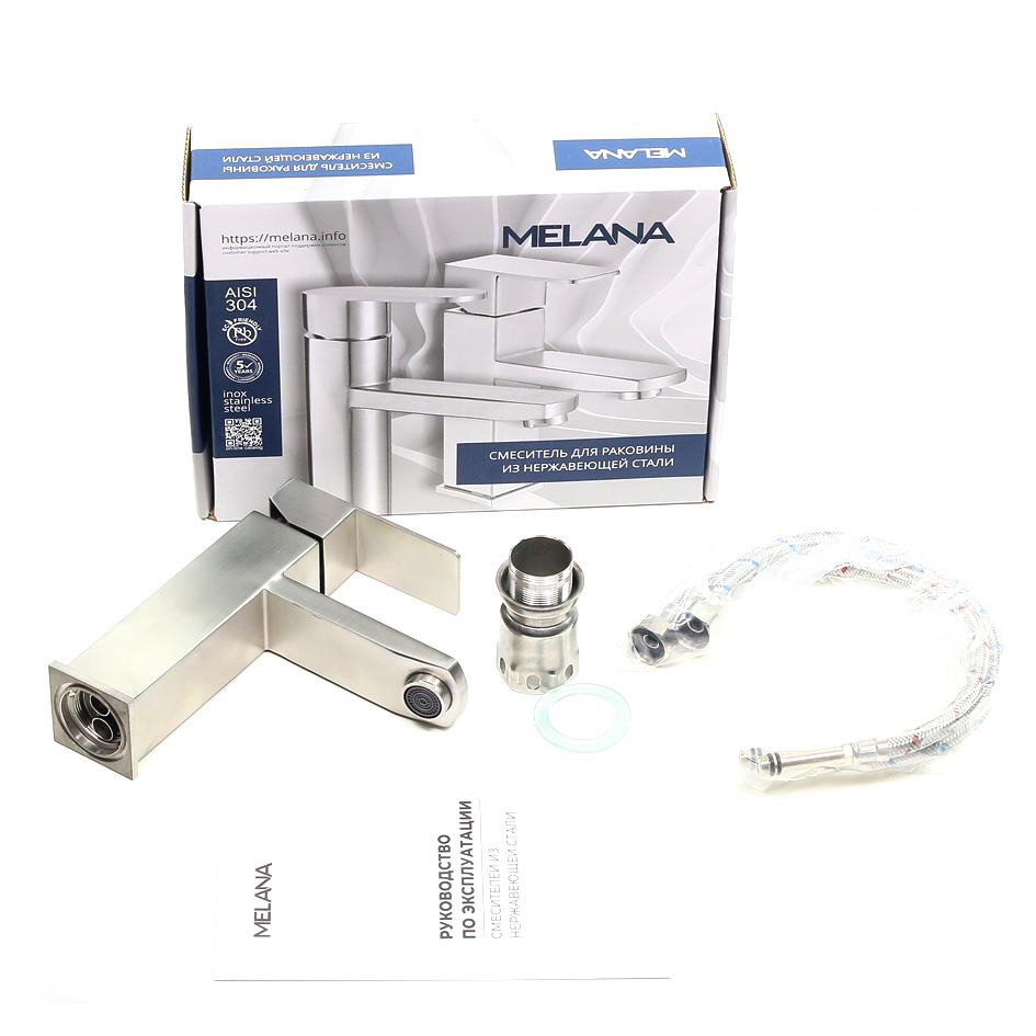 картинка Смеситель Melana F610201 CUBO высокий излив нержавеющая сталь  картинка Смеситель Melana F610201 CUBO высокий излив нержавеющая сталь