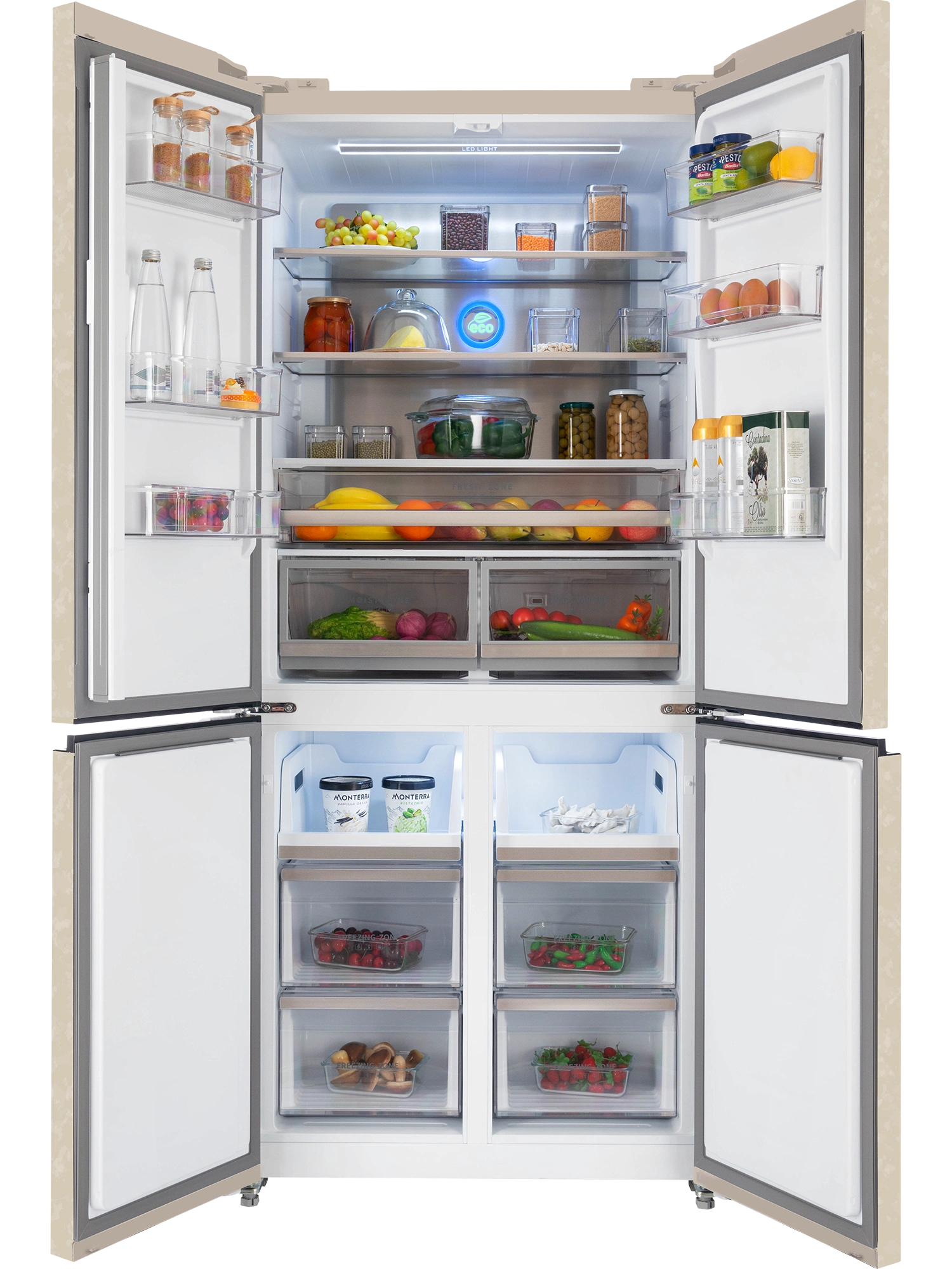 картинка Полувстраиваемый холодильник Hiberg RFQ-600DX NFYM INVERTER бежевый 