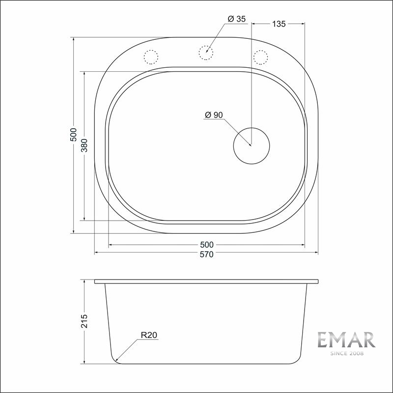 картинка Мойка для кухни Emar EMQ-1570.C 