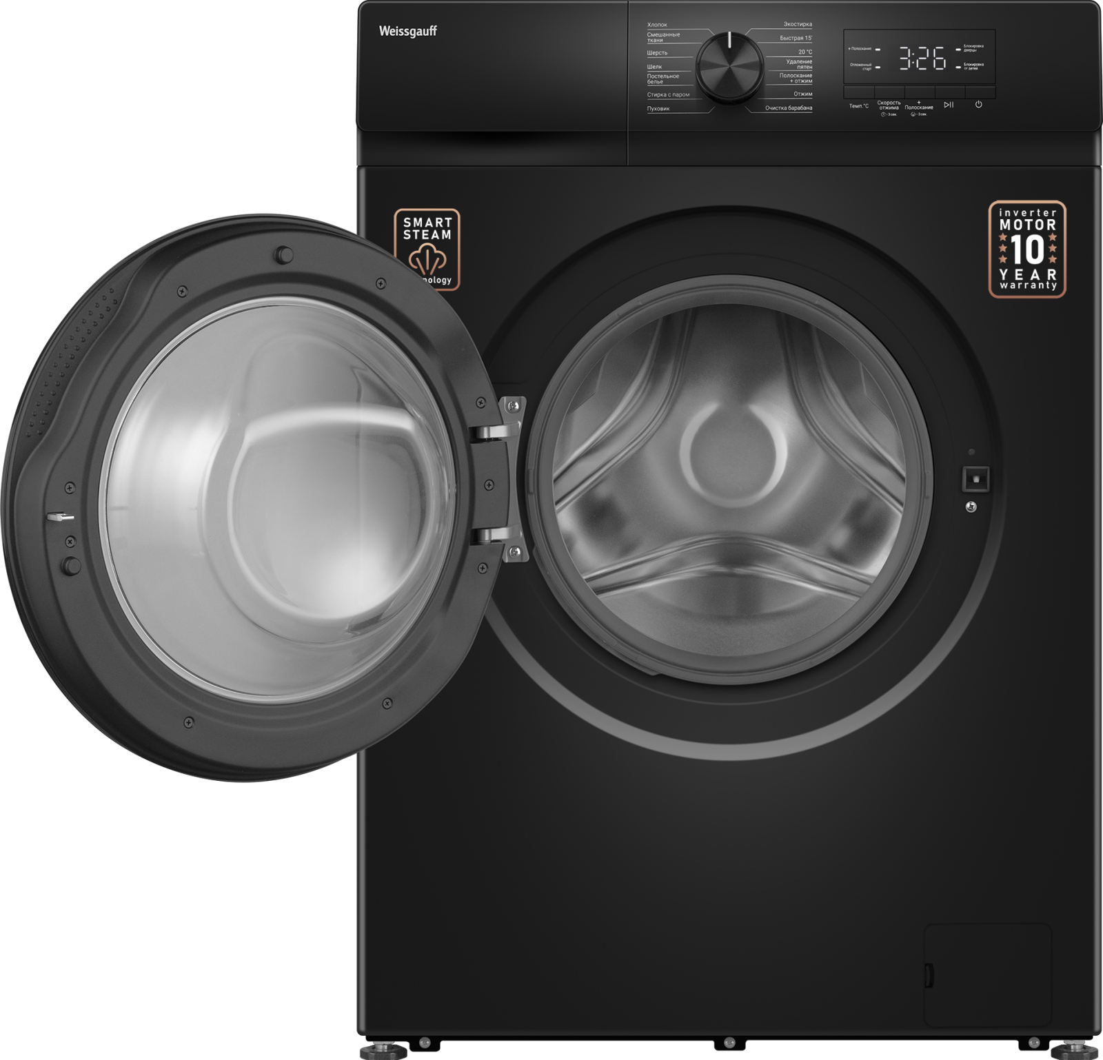 картинка Стиральная машина Weissgauff WM 39106 Inverter Steam Black 