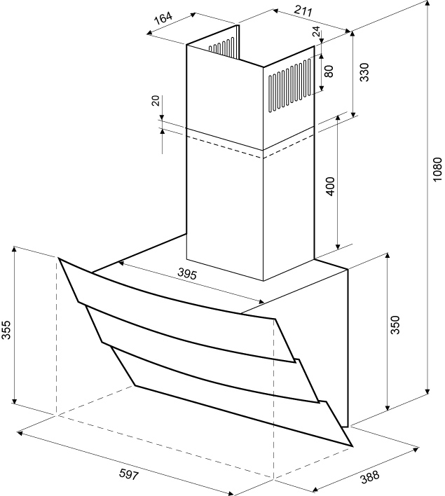 картинка Кухонная вытяжка Krona INGA 600 inox/black push button 