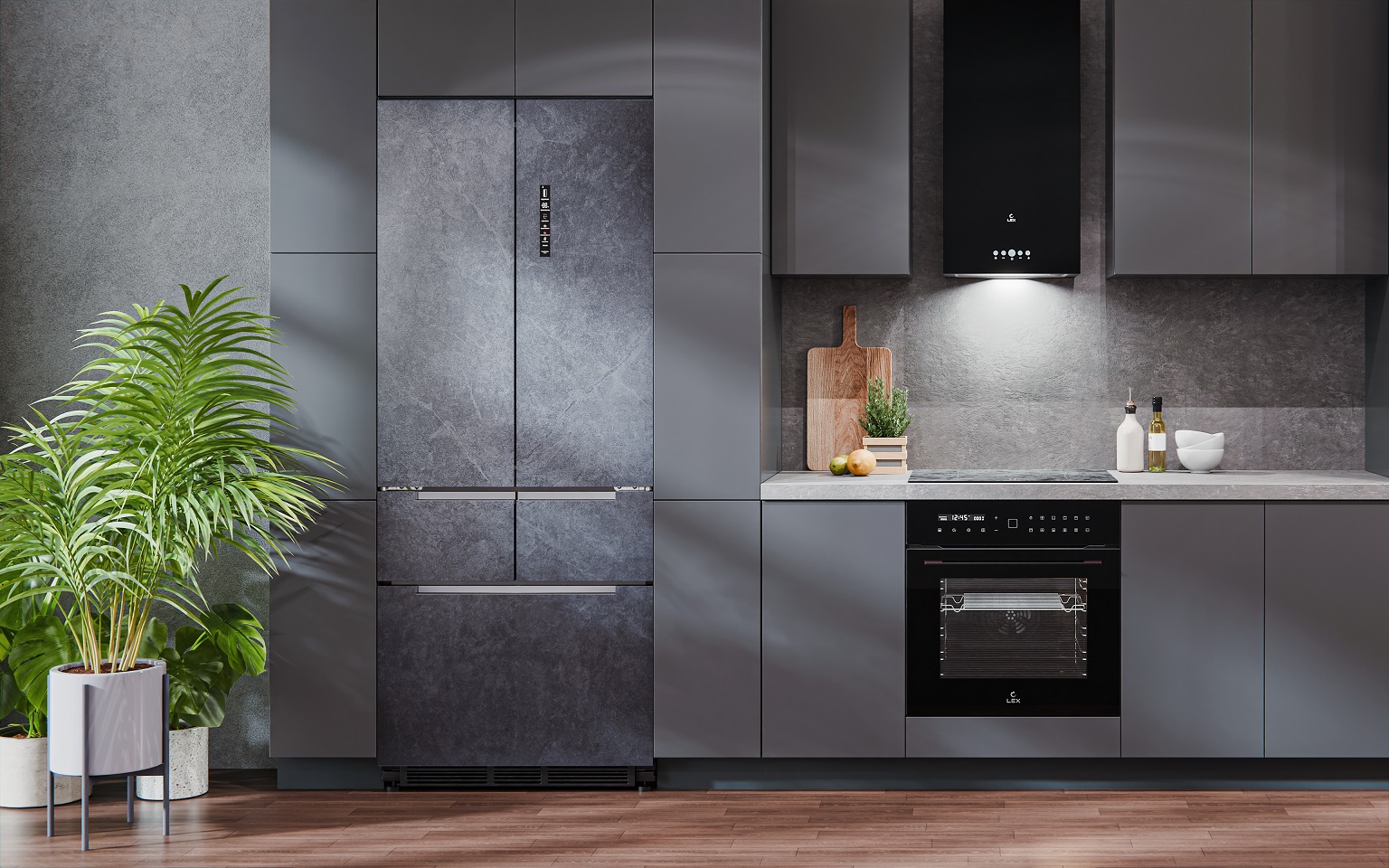 картинка Полувстраиваемый холодильник Lex LFD424STGIDBI каменно-серая стеклянная дверца 