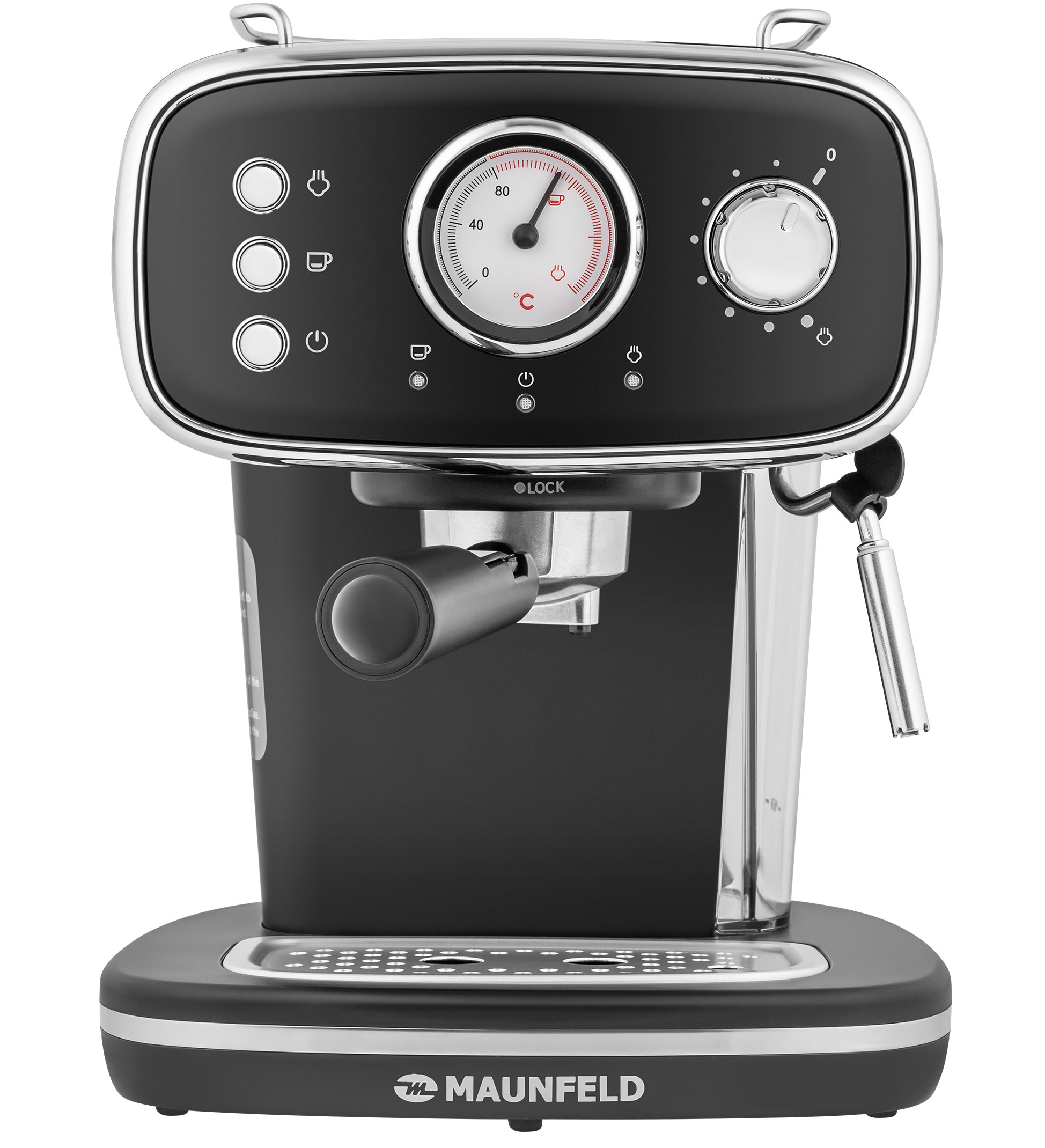 картинка Кофемашина рожкового типа MAUNFELD MF-736BK  картинка Кофемашина рожкового типа MAUNFELD MF-736BK