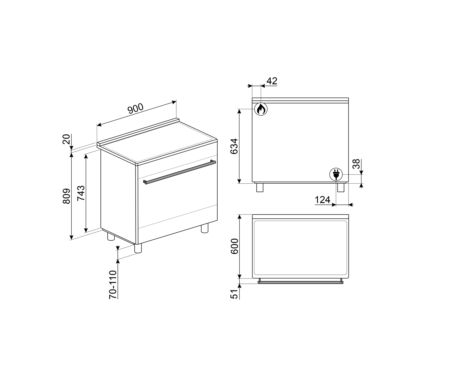 картинка Газовая кухонная плита Smeg C95GMCMB2 черный 