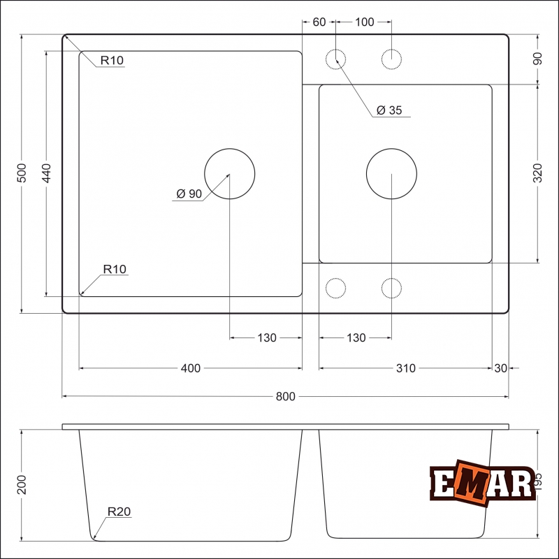 картинка Мойка для кухни Emar EMQ-2800.Q  картинка Мойка для кухни Emar EMQ-2800.Q