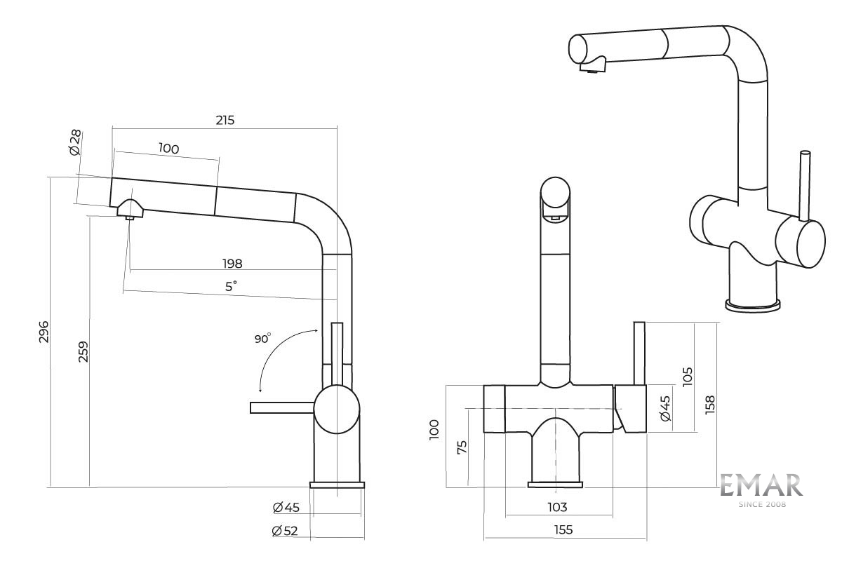 картинка Смеситель Emar ЕС - 7026 Matt Gold 