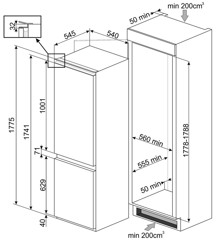 картинка Встраиваемый холодильник Smeg C8175TNE 
