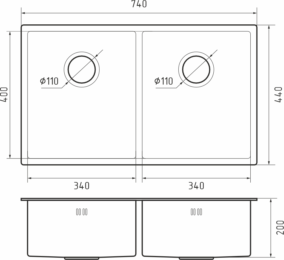 картинка Мойка для кухни Rivelato Rinox 7444 U2  картинка Мойка для кухни Rivelato Rinox 7444 U2