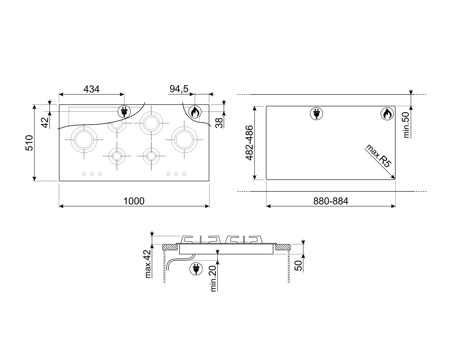 картинка Газовая варочная панель Smeg PVL6106CN 