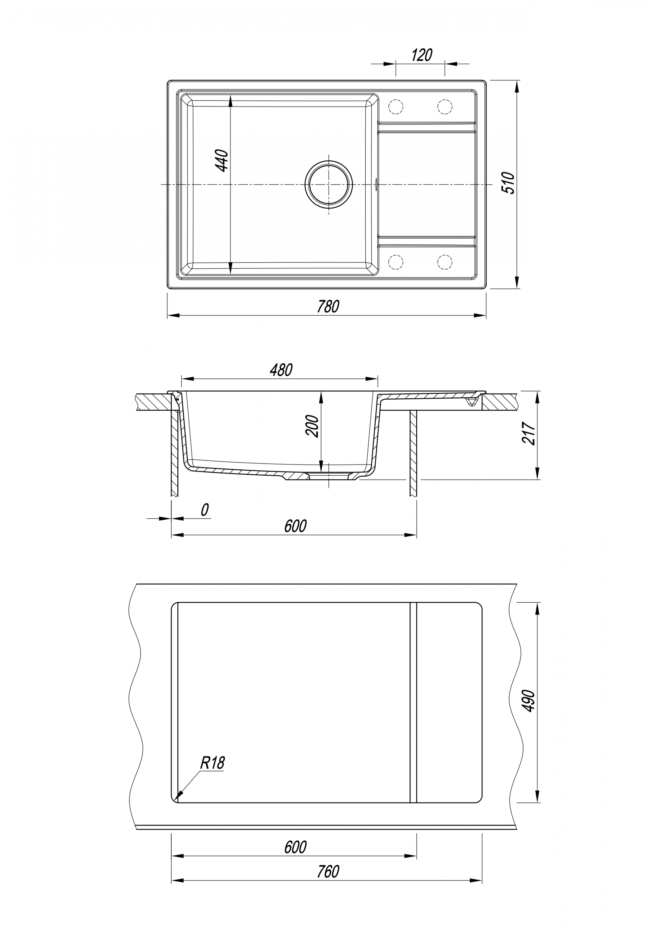 картинка Мойка для кухни Florentina ЛИПСИ 780 XL 