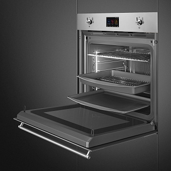 картинка Электрический духовой шкаф с функцией СВЧ и пароварки Smeg SO6303APX  картинка Электрический духовой шкаф с функцией СВЧ и пароварки Smeg SO6303APX