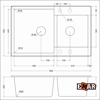 картинка Мойка для кухни Emar EMQ-2800.Q  картинка Мойка для кухни Emar EMQ-2800.Q