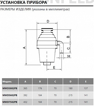 картинка Измельчитель пищевых отходов с пневмокнопкой MAUNFELD MWD3802PB  картинка Измельчитель пищевых отходов с пневмокнопкой MAUNFELD MWD3802PB