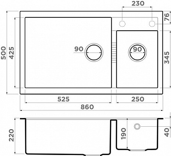 картинка Мойка для кухни Omoikiri TEDORI-86-2-LB 