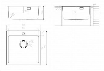 картинка Кухонная мойка Ukinox ЛОФТ LOV500.500 -GT10P 0CW BL 